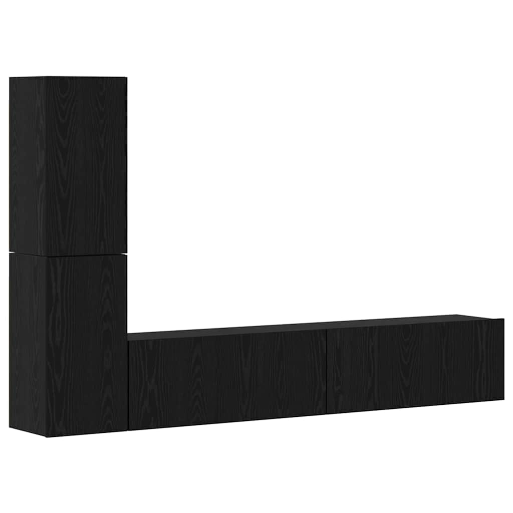 Wall TV Cabinet Wall-mounted 2 pcs Black Oak Engineered Wood