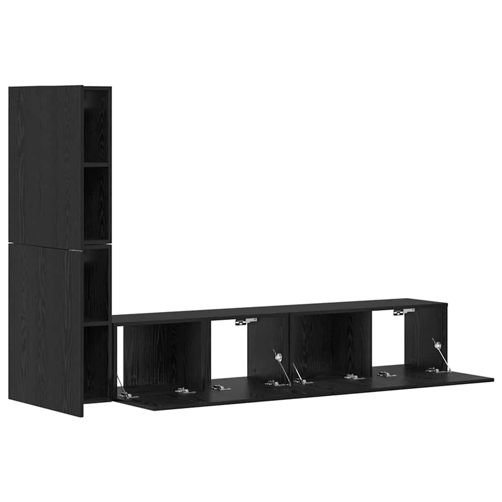 Wall TV Cabinet Wall-mounted 2 pcs Black Oak Engineered Wood