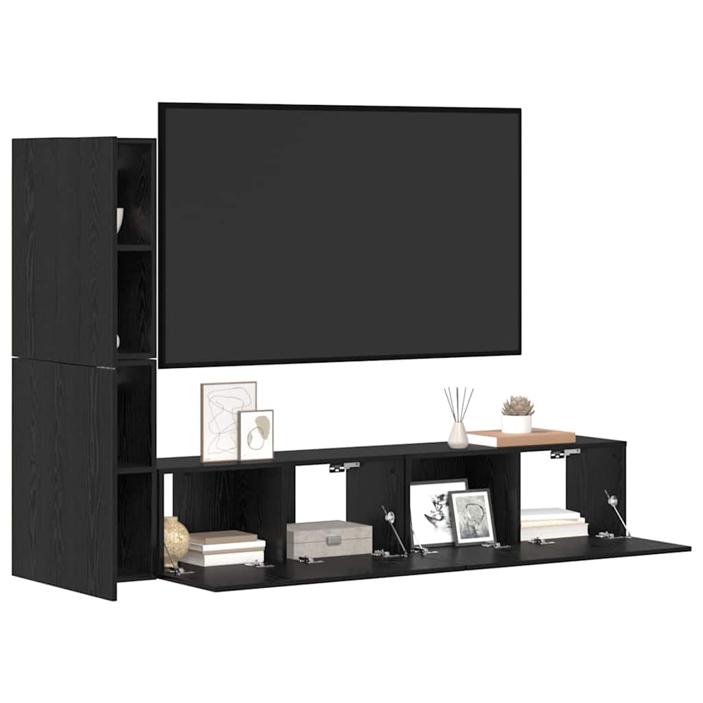 Wall TV Cabinet Wall-mounted 2 pcs Black Oak Engineered Wood