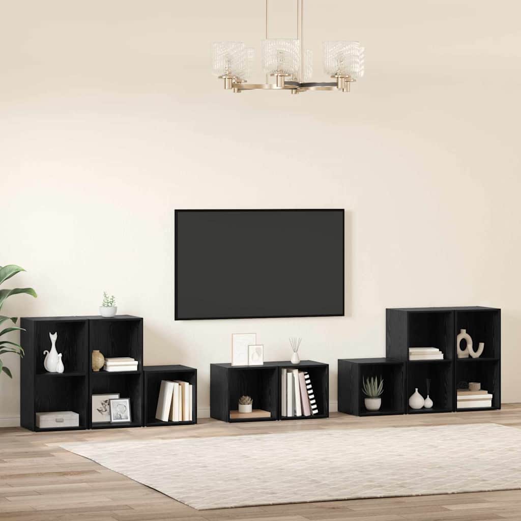 TV Cabinet Set Wall-mounted 8 pcs Black Oak Engineered Wood