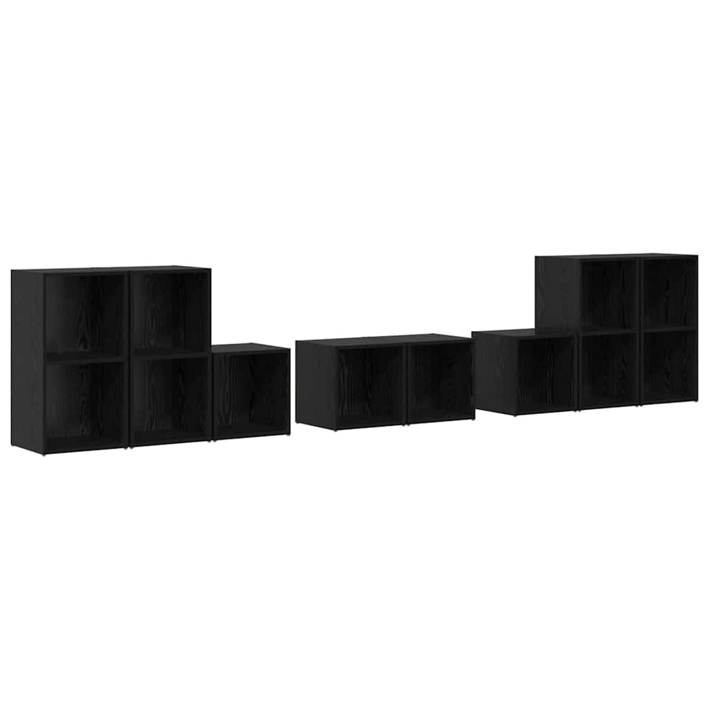 TV Cabinet Set 8 pcs Black Oak Engineered Wood