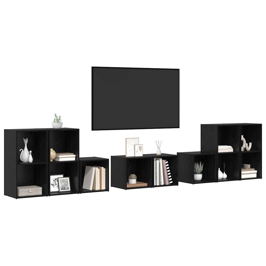 TV Cabinet Set Wall-mounted 8 pcs Black Oak Engineered Wood