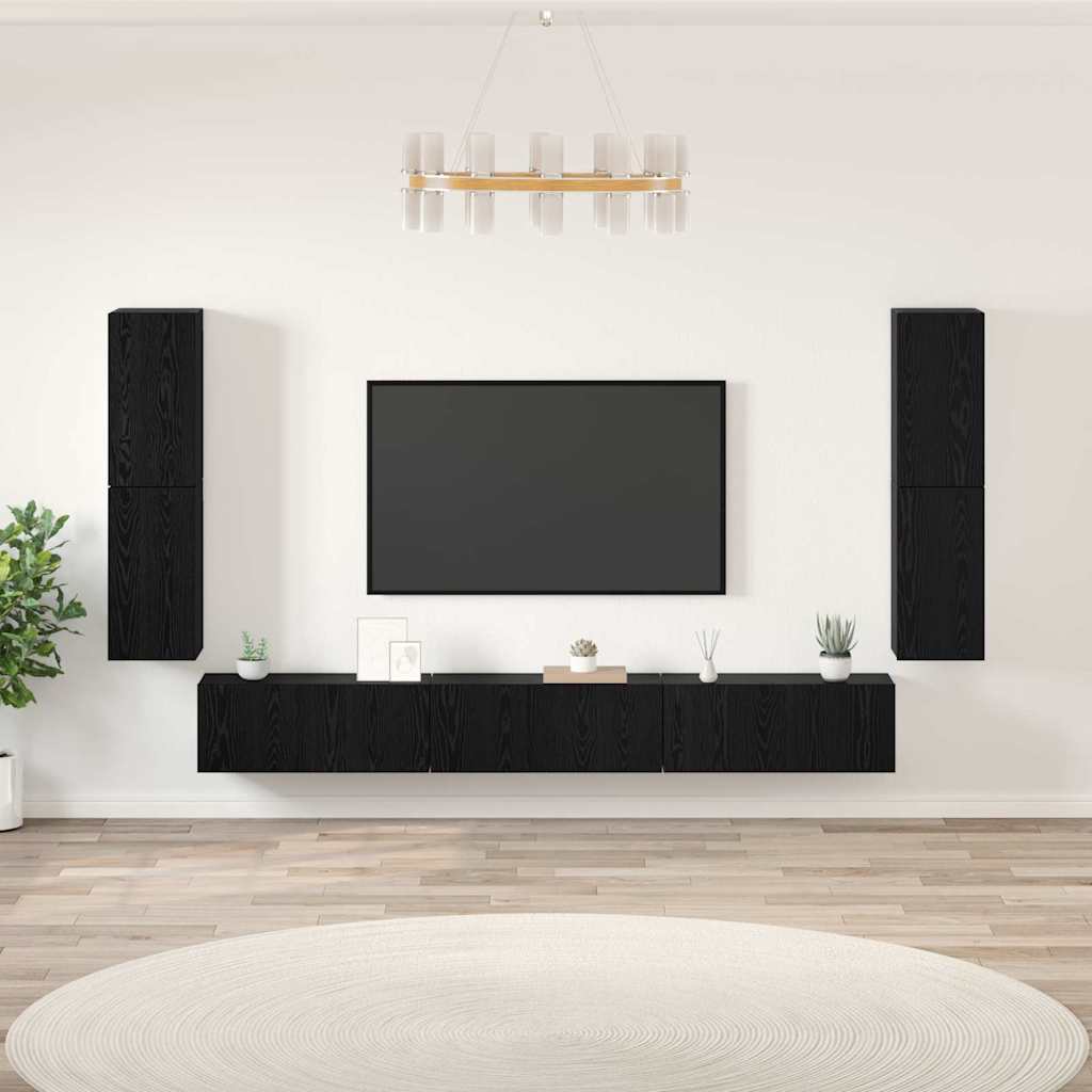 TV Units Wall-mounted 4 pcs Black Oak Engineered wood
