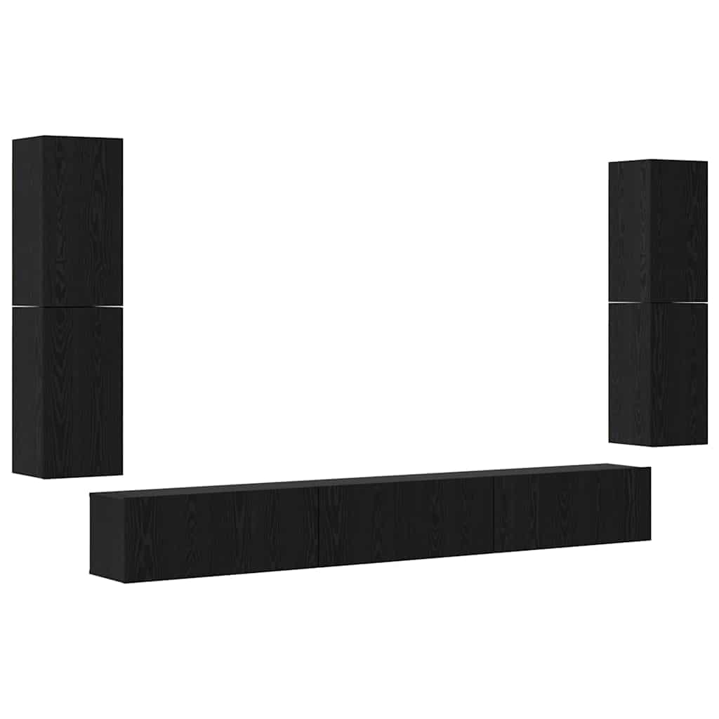 TV Units Wall-mounted 4 pcs Black Oak Engineered wood