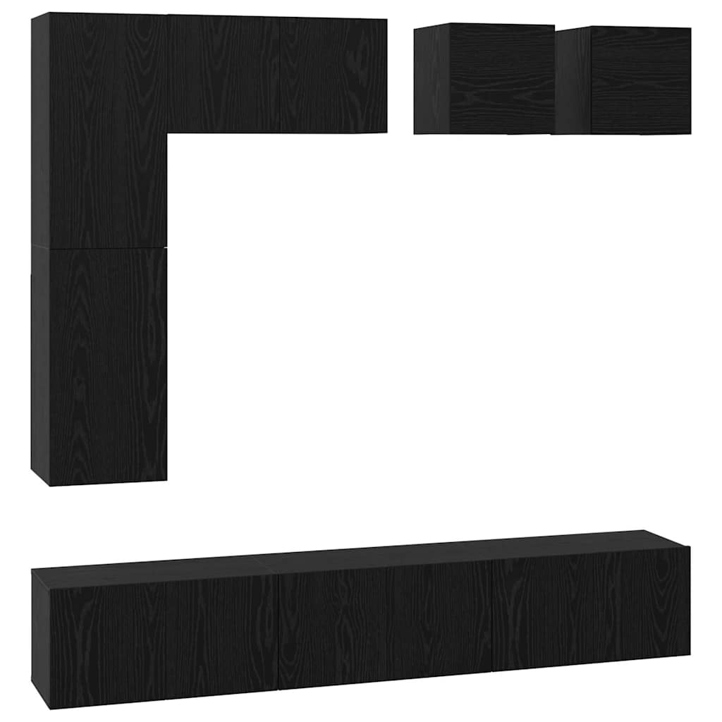TV Cabinet Set Wall-mounted 8 pcs Black Oak Engineered Wood