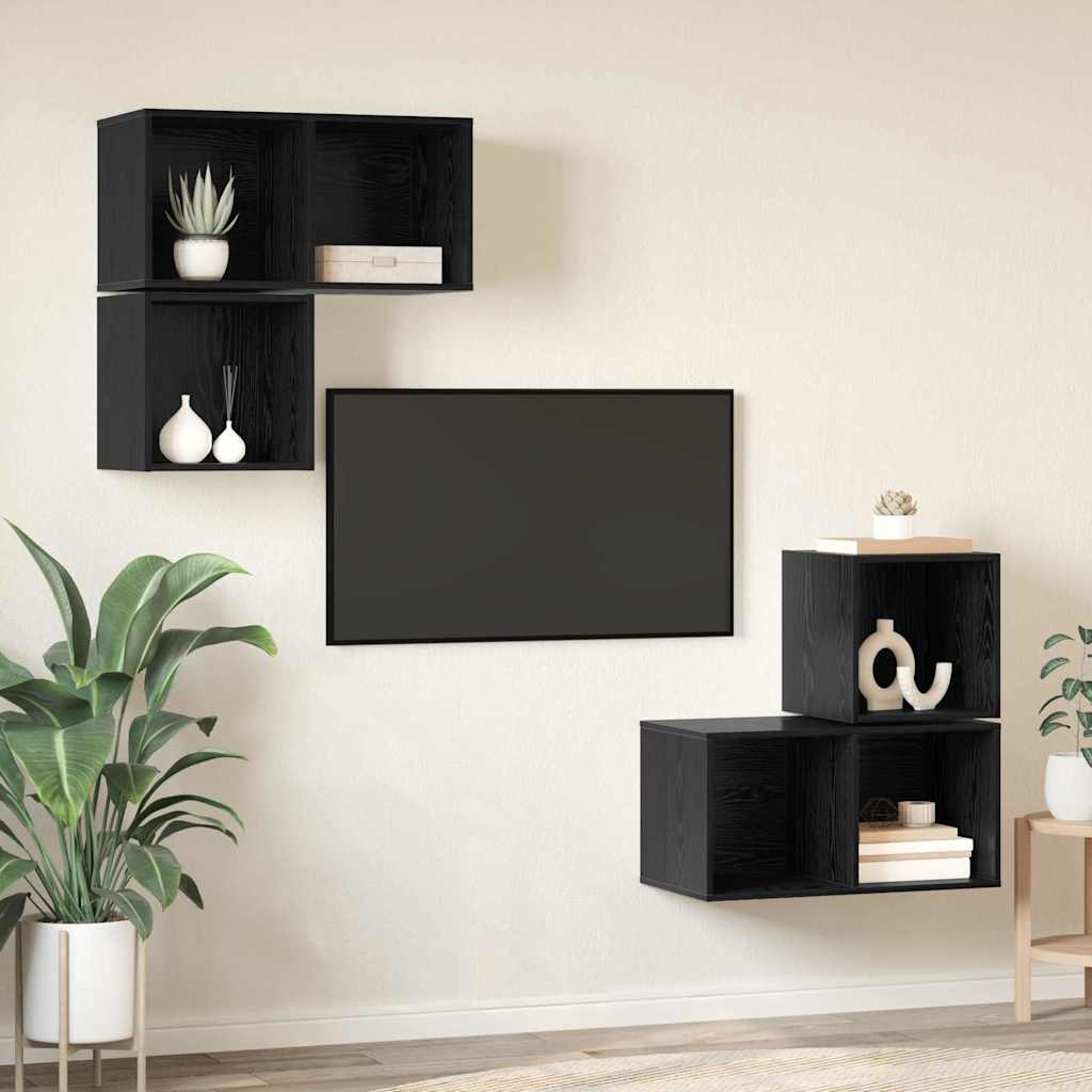 TV Cabinet Set 4 pcs Black Oak Engineered Wood