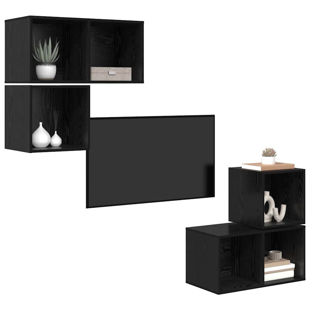 TV Cabinet Set 4 pcs Black Oak Engineered Wood
