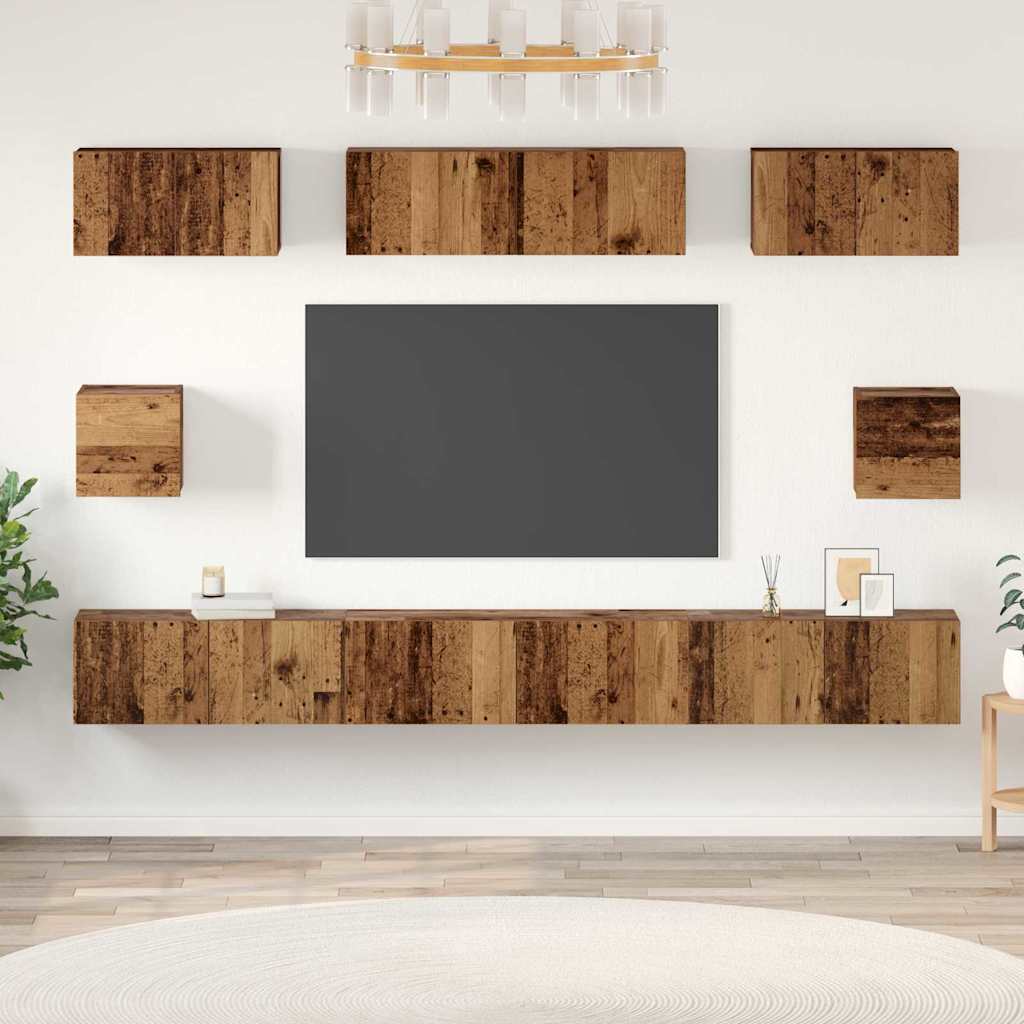 TV Cabinet Set Wall-mounted 8 pcs Old Wood Engineered Wood
