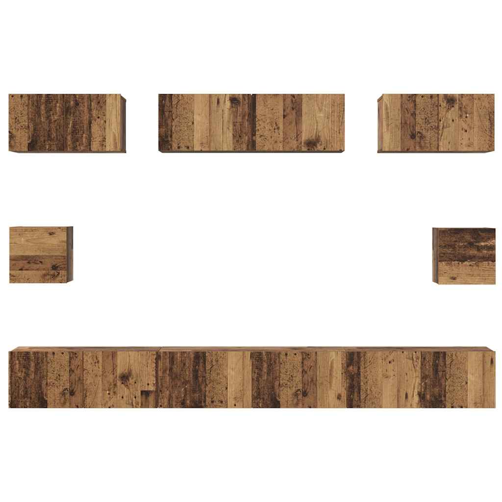 TV Cabinet Set Wall-mounted 8 pcs Old Wood Engineered Wood