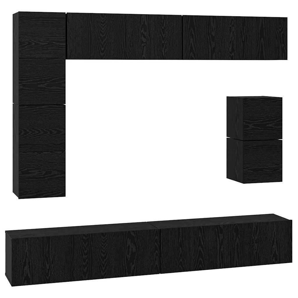 TV Cabinet Set Wall-mounted 8 pcs Black Oak Engineered Wood