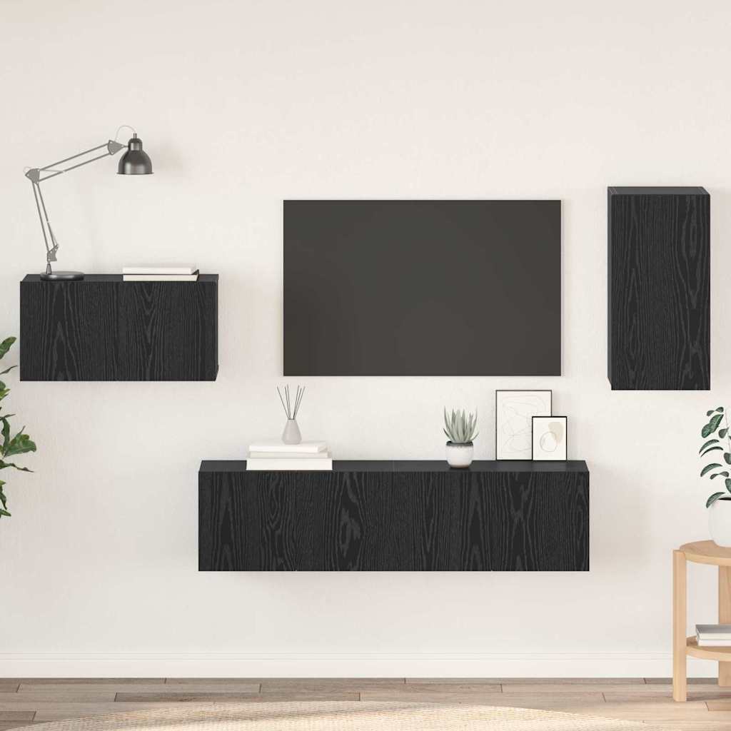 TV Cabinet Set 4 pcs Black Oak Engineered Wood