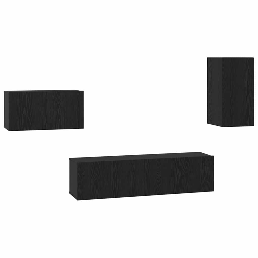 TV Cabinet Set with Drawer Black Oak Engineered Wood