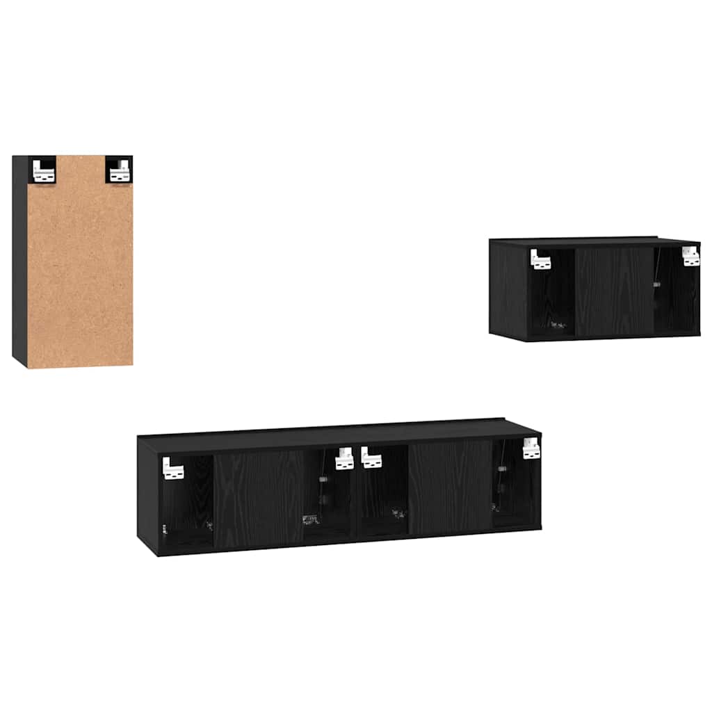 TV Cabinet Set 4 pcs Black Oak Engineered Wood