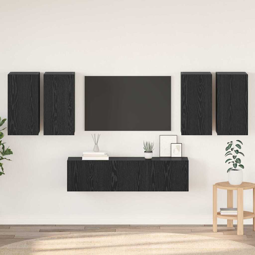 TV Cabinet Set Wall-mounted Black Oak Engineered Wood