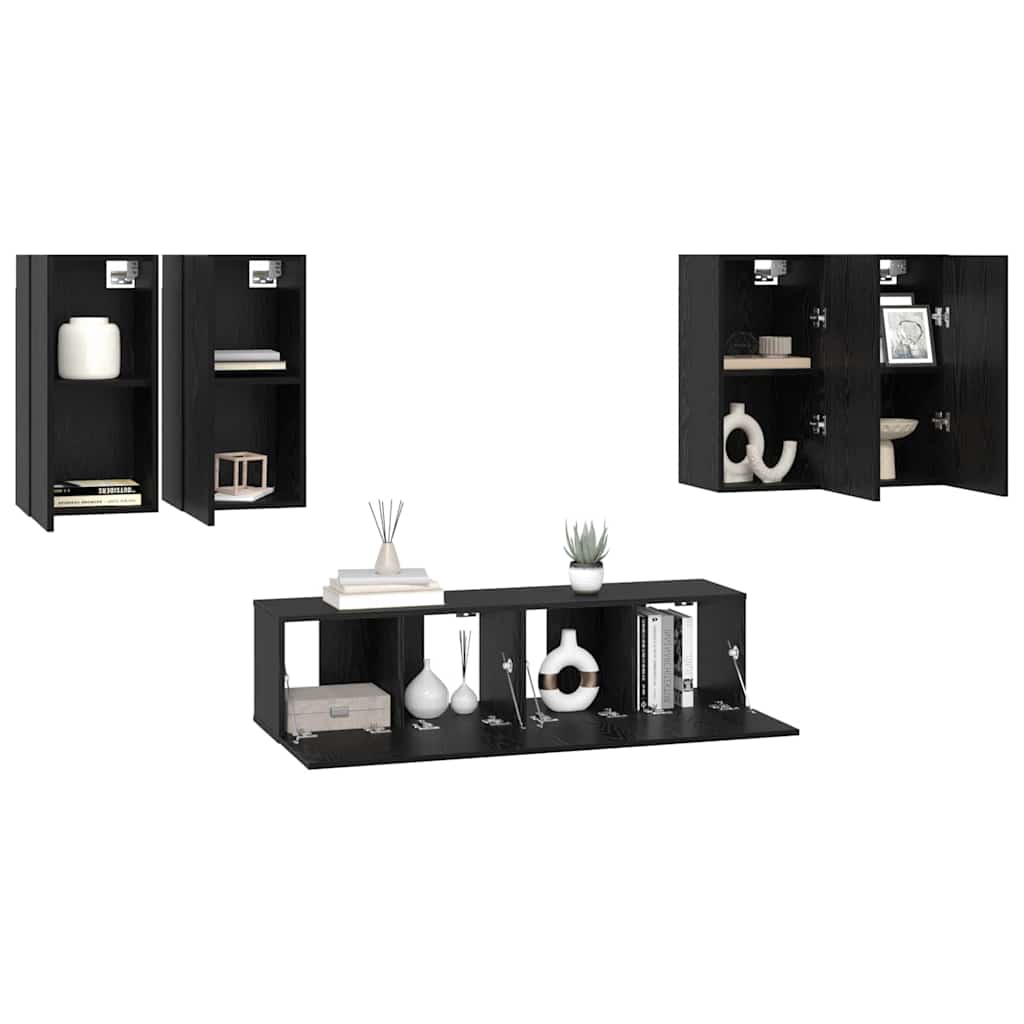 TV Cabinet Set Wall-mounted Black Oak Engineered Wood