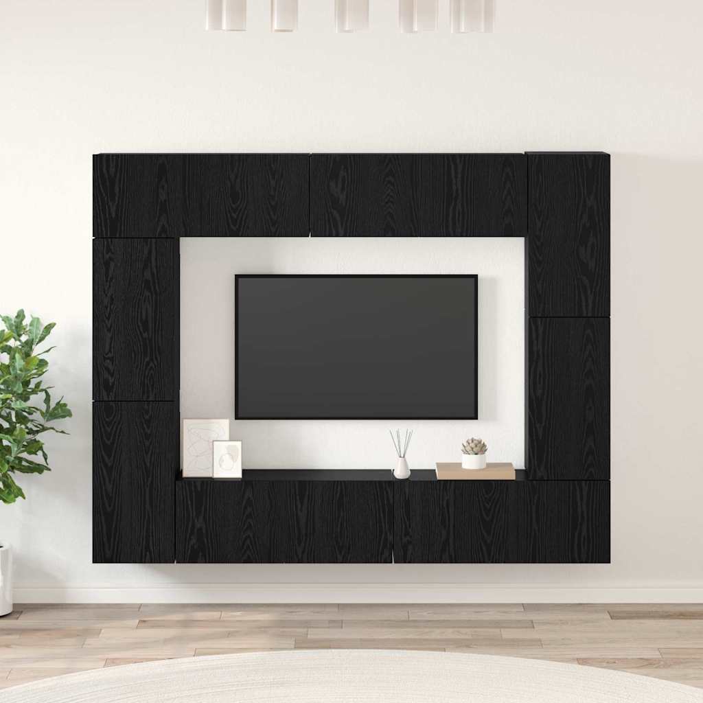 TV Cabinet Set 8 pcs Black Oak Engineered Wood