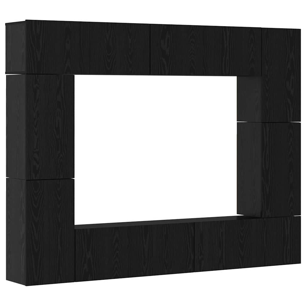 TV Cabinet Set Wall-mounted 8 pcs Black Oak Engineered Wood