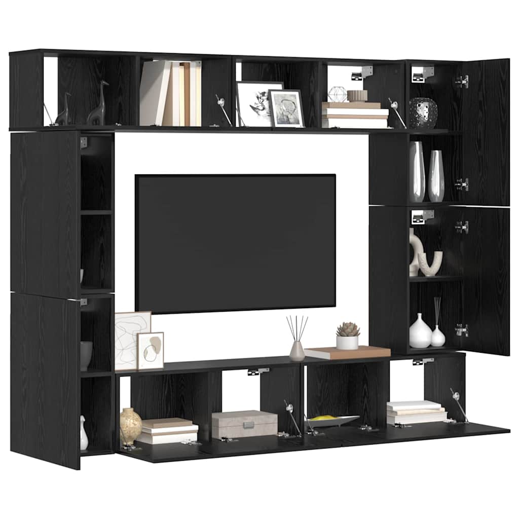 TV Cabinet Set 8 pcs Black Oak Engineered Wood