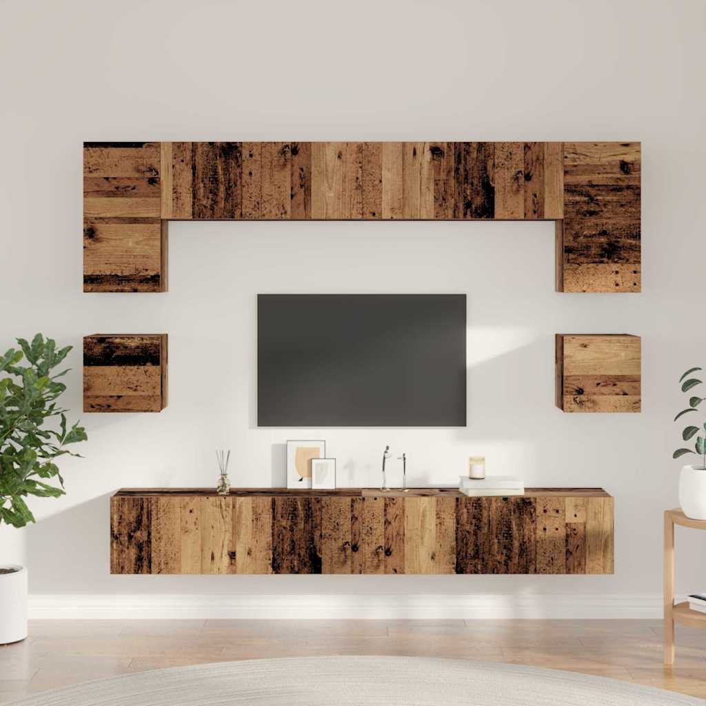 TV Cabinet Set Wall-mounted 8 pcs Old Wood Engineered Wood