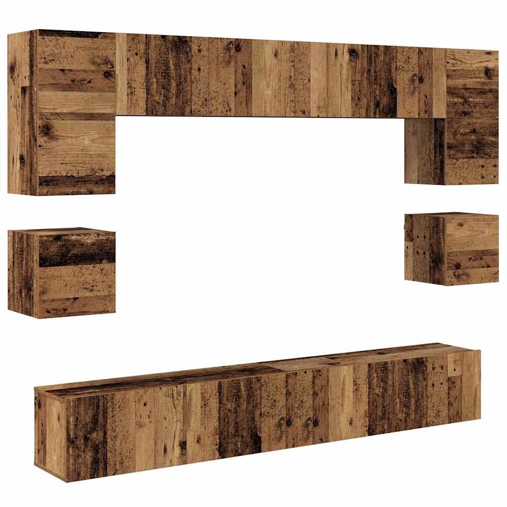 TV Cabinet Set Wall-mounted 8 pcs Old Wood Engineered Wood
