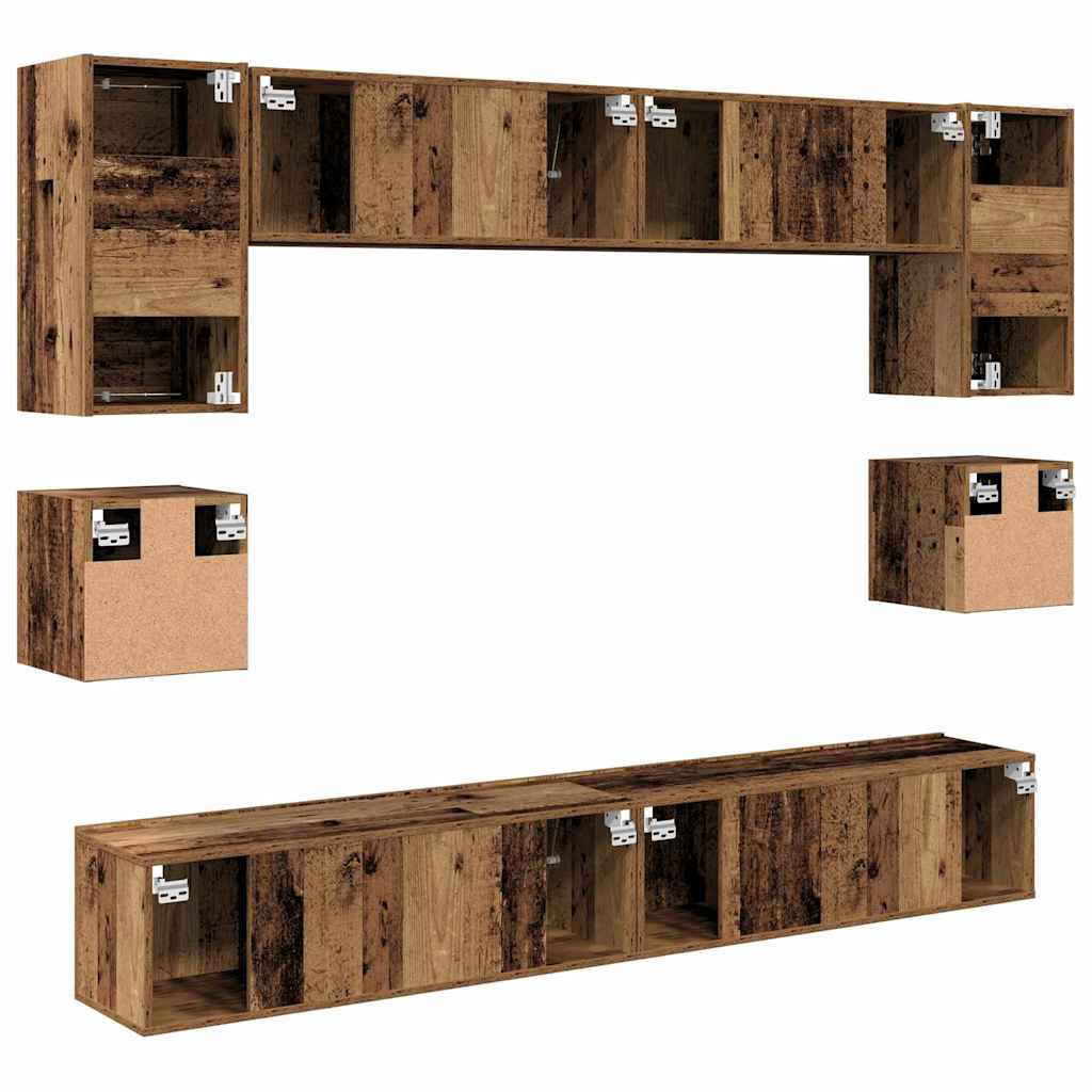 TV Cabinet Set Wall-mounted 8 pcs Old Wood Engineered Wood