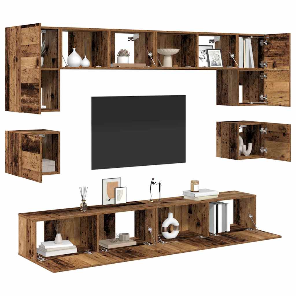 TV Cabinet Set Wall-mounted 8 pcs Old Wood Engineered Wood