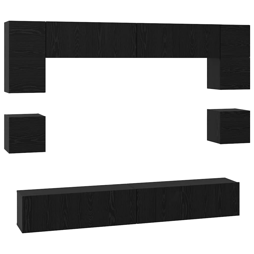 TV Cabinet Set Wall-mounted 8 pcs Black Oak Engineered Wood