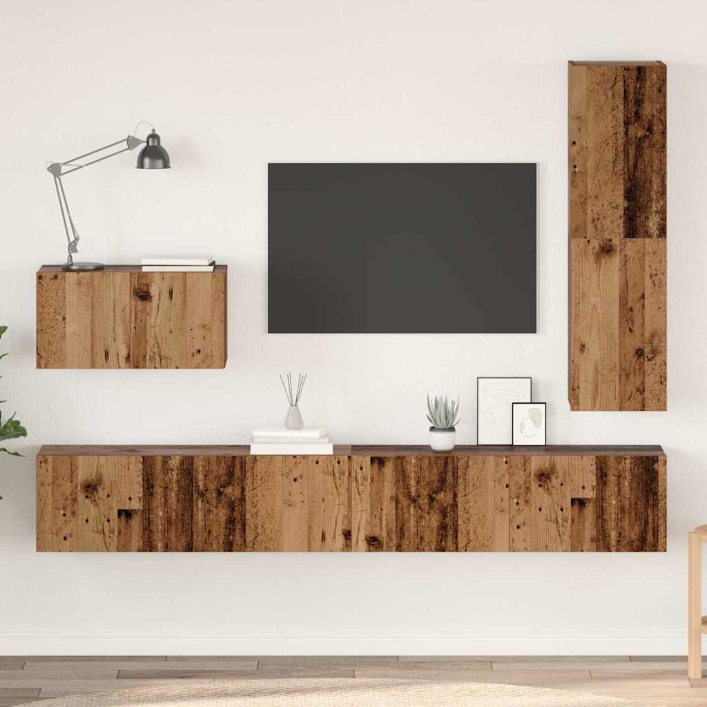 TV Cabinet Set with Drawer 4 pcs Old Wood Engineered Wood