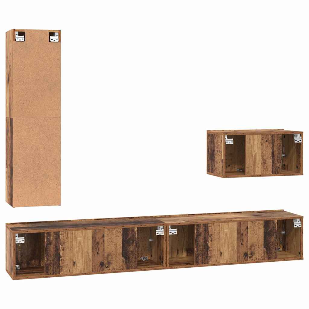 TV Cabinet Set with Drawer 4 pcs Old Wood Engineered Wood