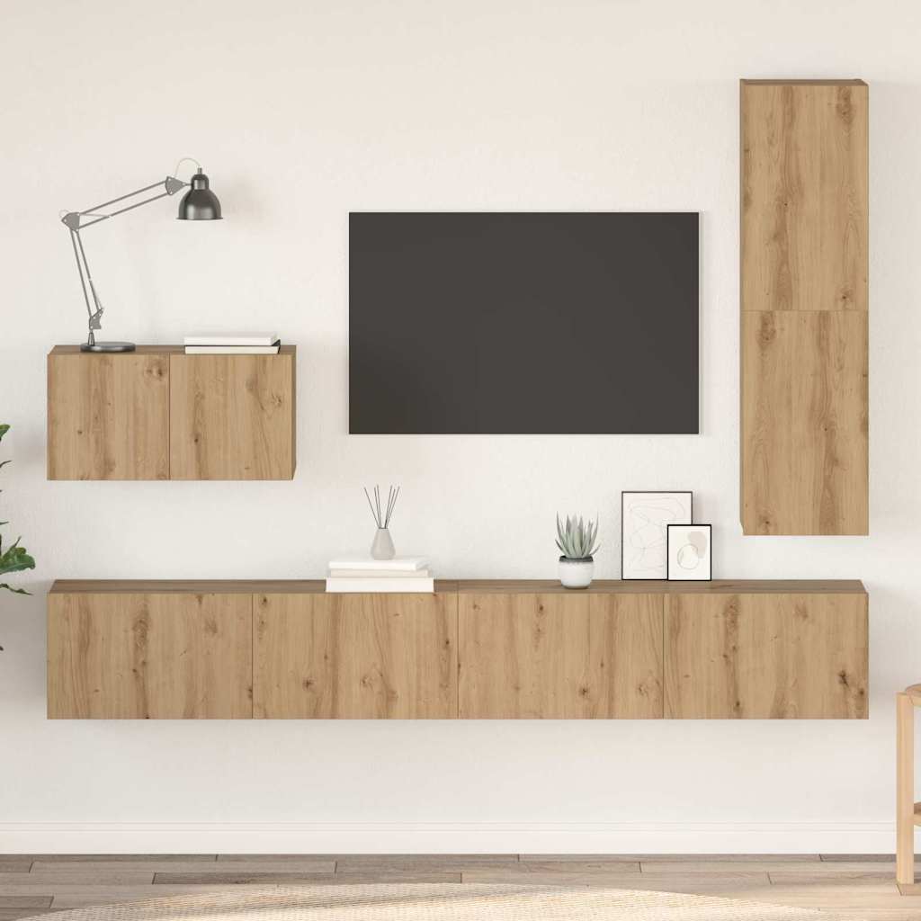 TV Cabinet Set with Drawer 4 pcs Artisan Oak Engineered Wood