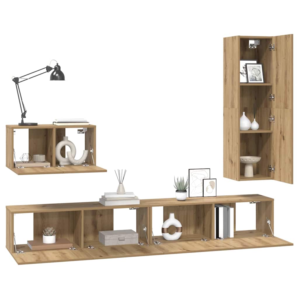 TV Cabinet Set with Drawer 4 pcs Artisan Oak Engineered Wood