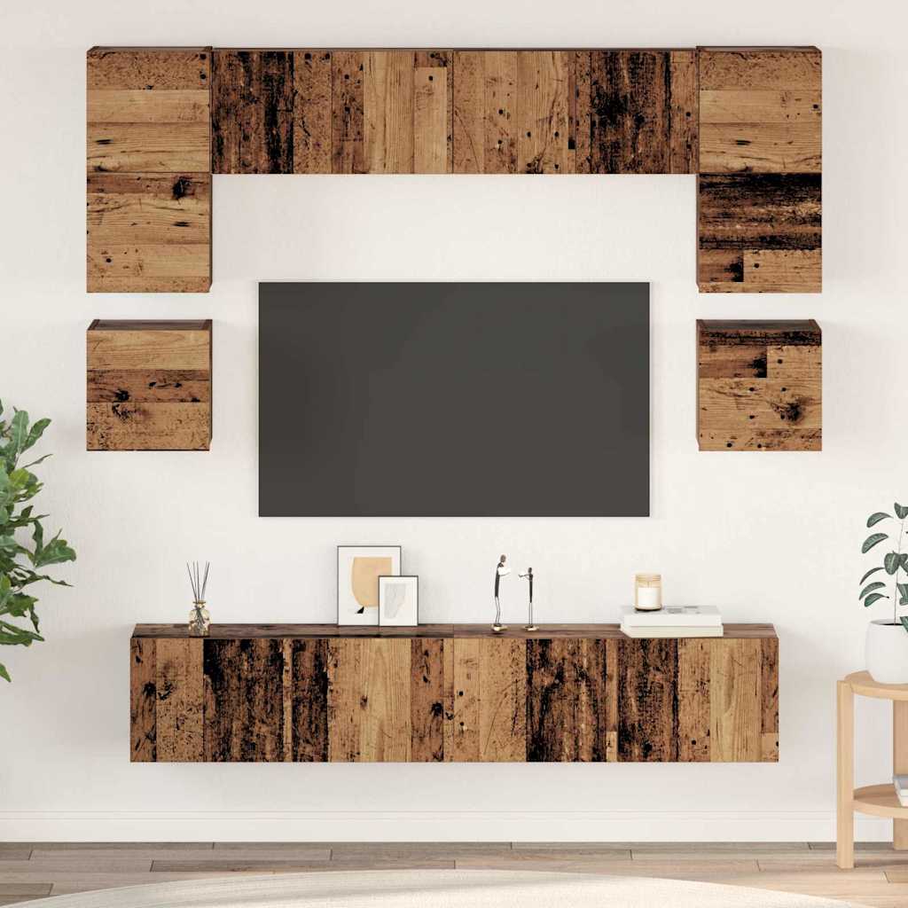 TV Cabinet Set Wall-mounted 8 pcs Old Wood Engineered Wood