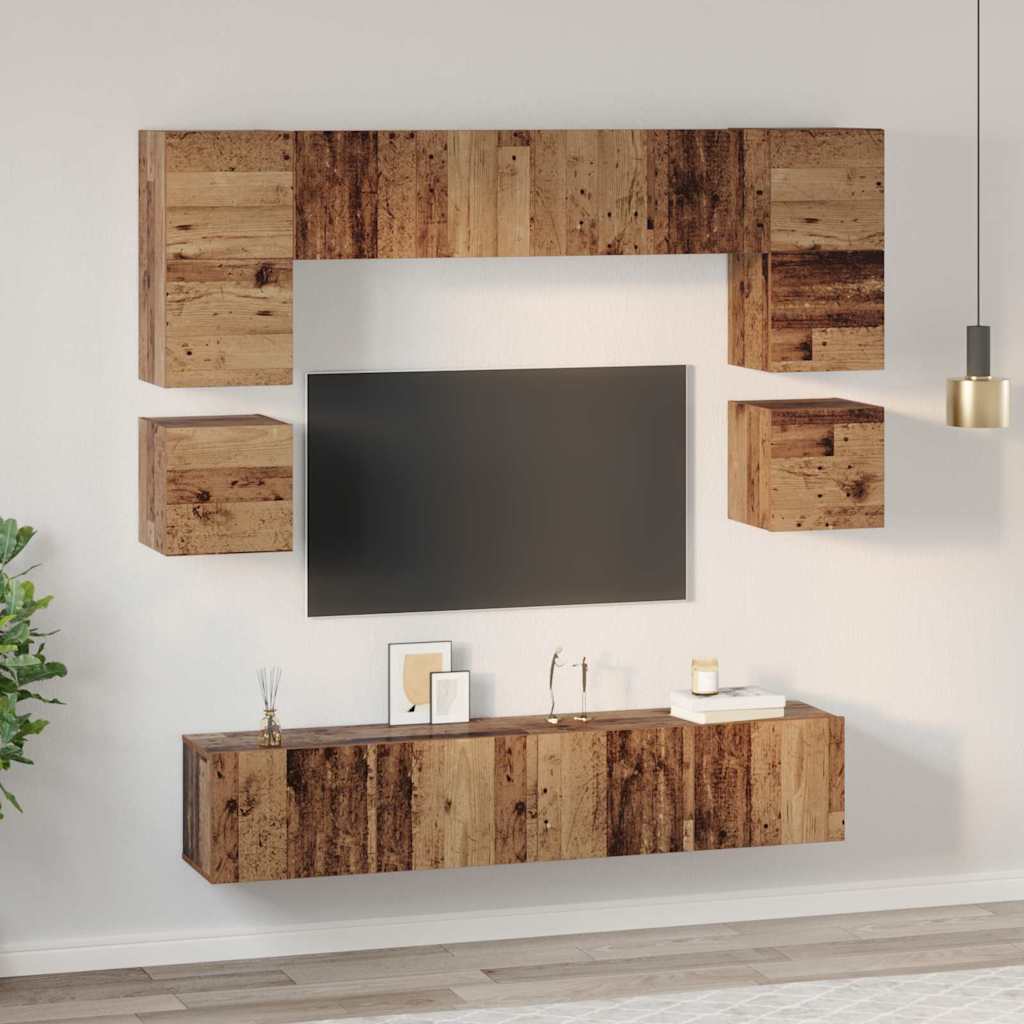 TV Cabinet Set Wall-mounted 8 pcs Old Wood Engineered Wood