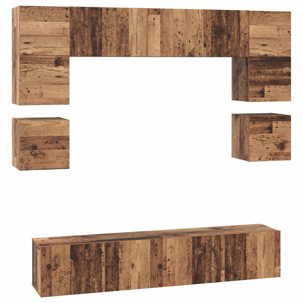 TV Cabinet Set Wall-mounted 8 pcs Old Wood Engineered Wood