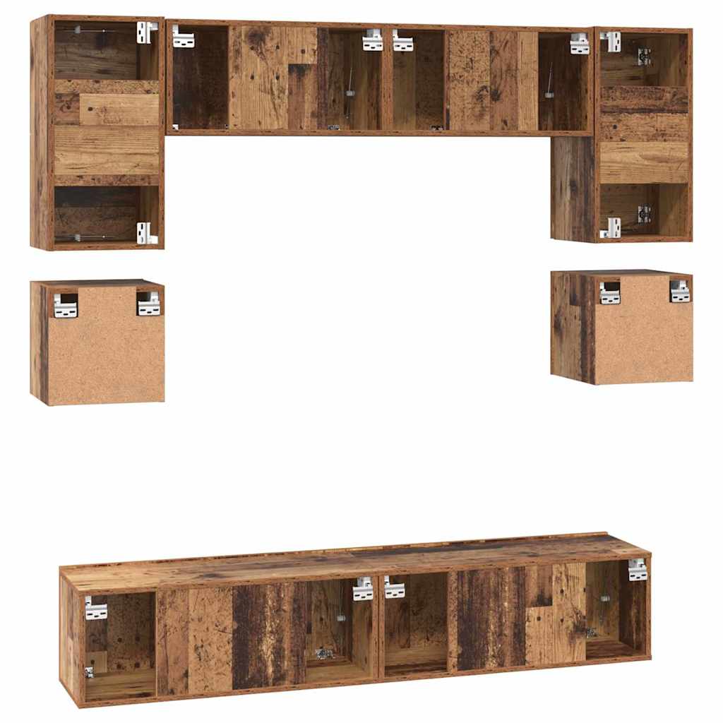 TV Cabinet Set Wall-mounted 8 pcs Old Wood Engineered Wood