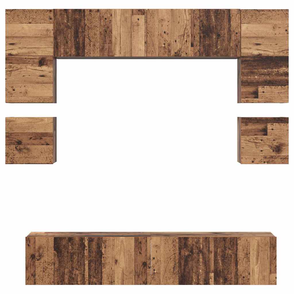 TV Cabinet Set Wall-mounted 8 pcs Old Wood Engineered Wood
