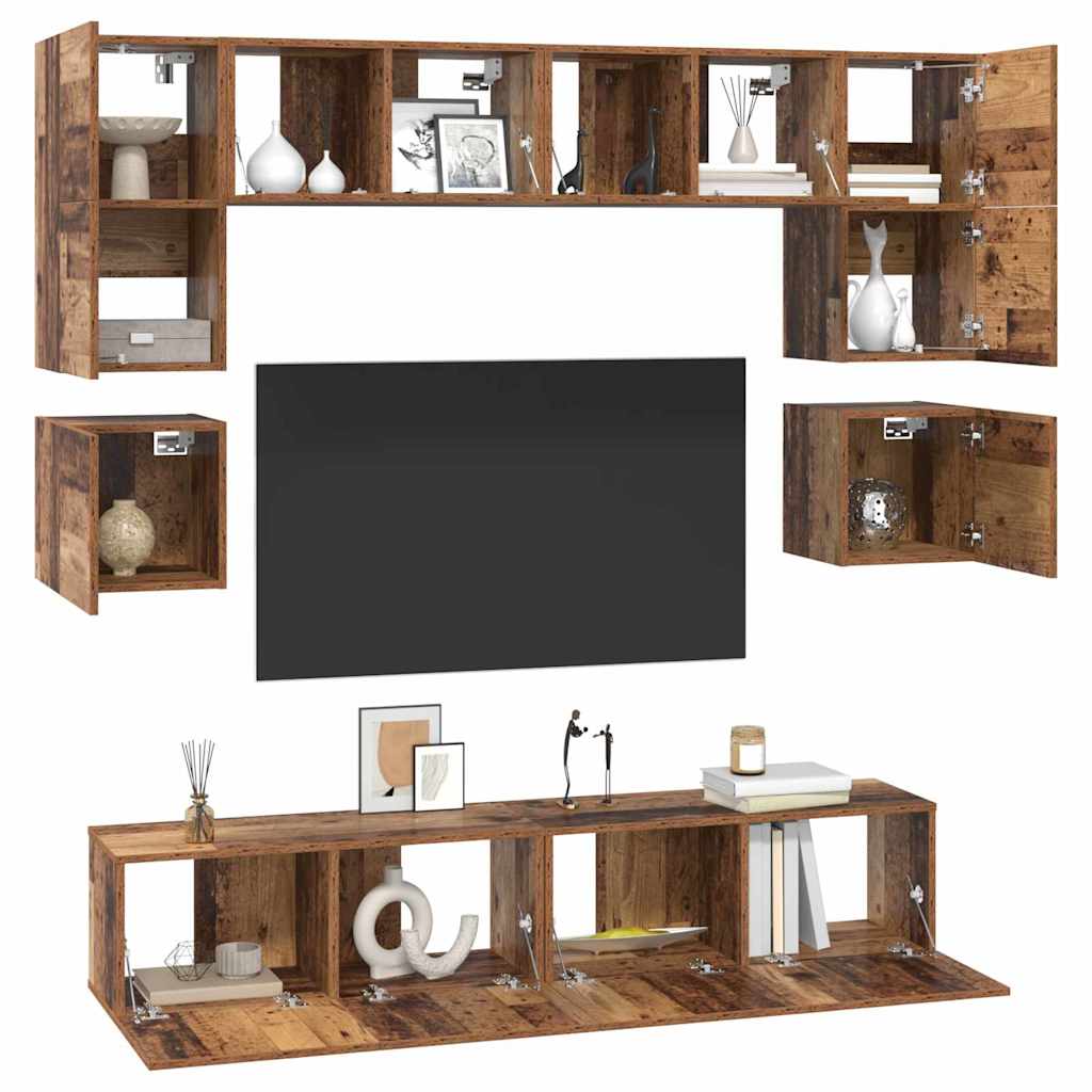 TV Cabinet Set Wall-mounted 8 pcs Old Wood Engineered Wood