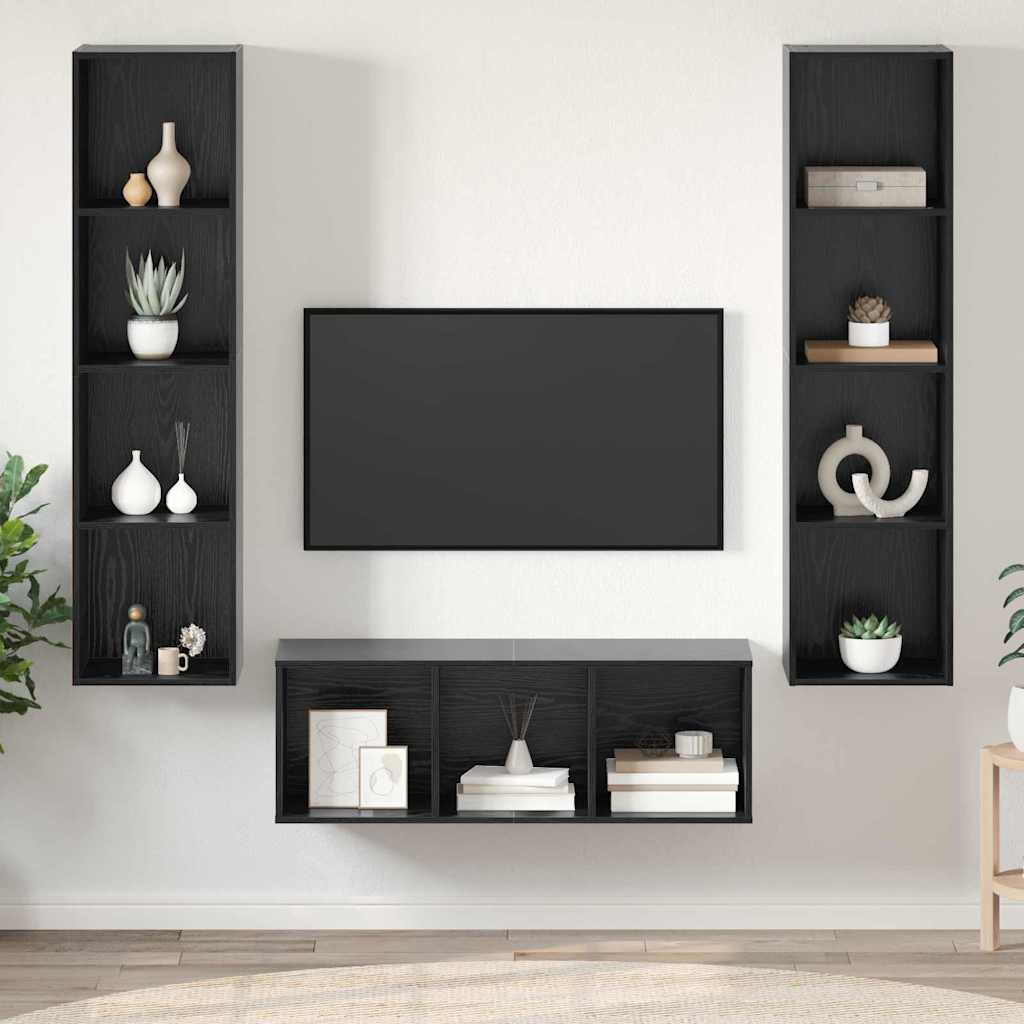 TV Cabinet Set 3 pcs Black Oak Engineered Wood