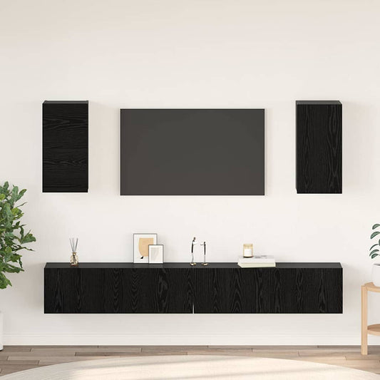 Wall TV Cabinet Wall-mounted 3 pcs Black Oak Engineered Wood