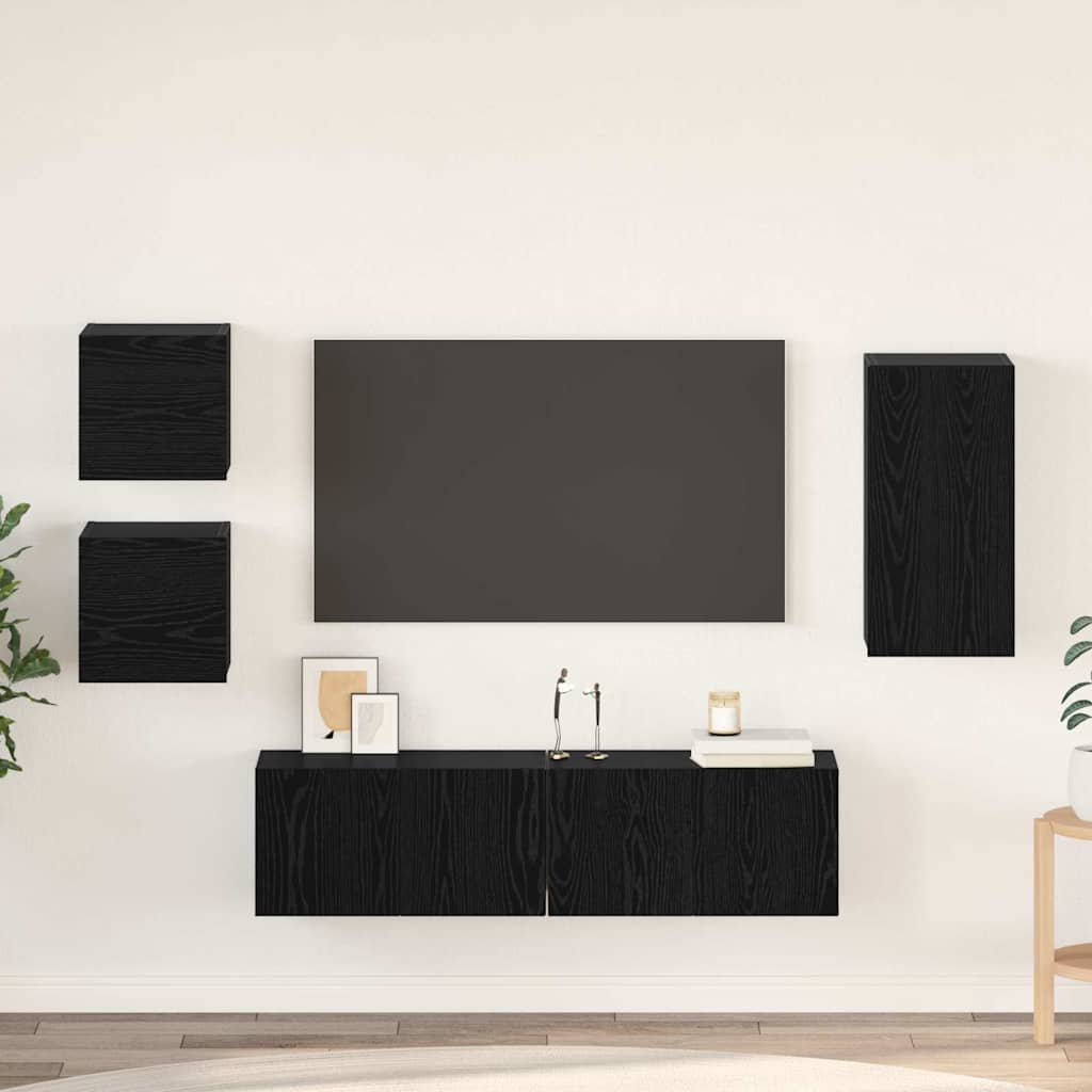 TV Cabinet Set Wall-mounted 5 pcs Black Oak Engineered Wood