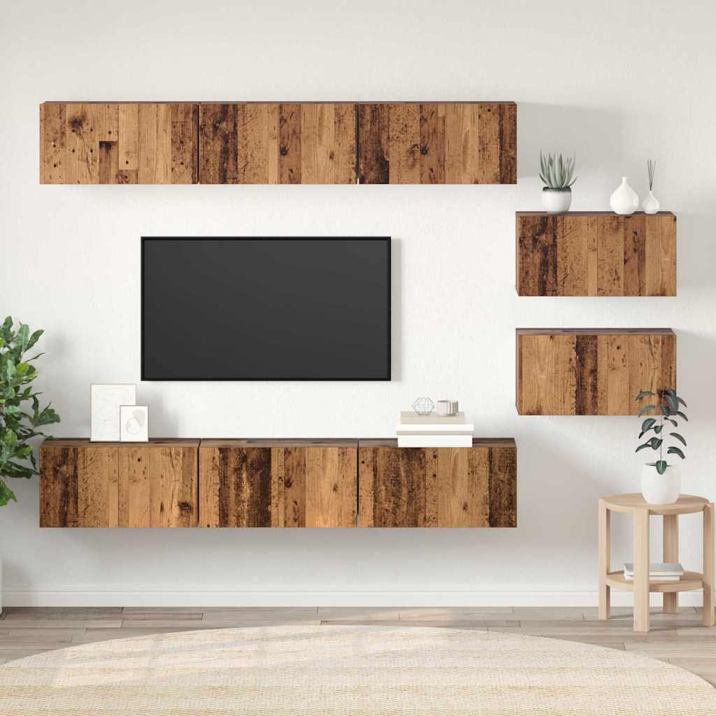 TV Cabinet Set Wall-mounted Old Wood Engineered Wood