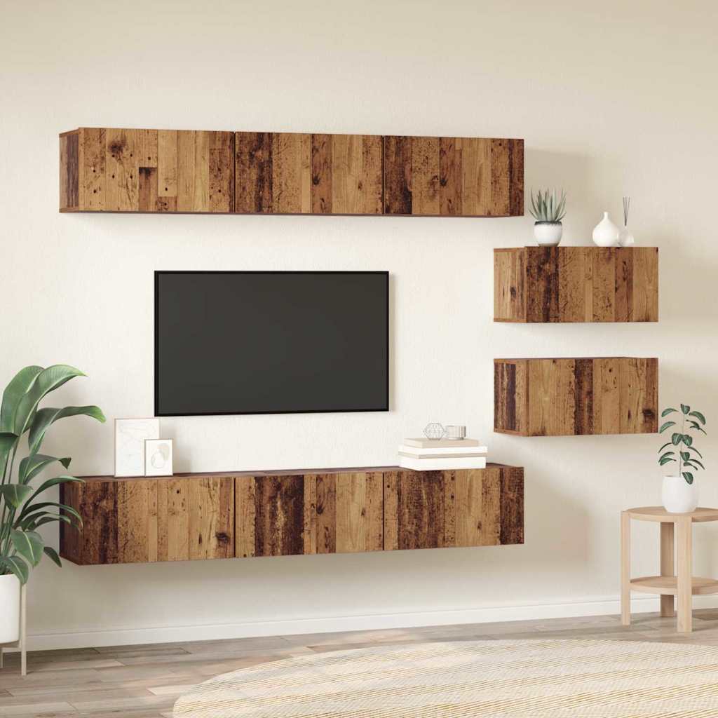 TV Cabinet Set Wall-mounted Old Wood Engineered Wood
