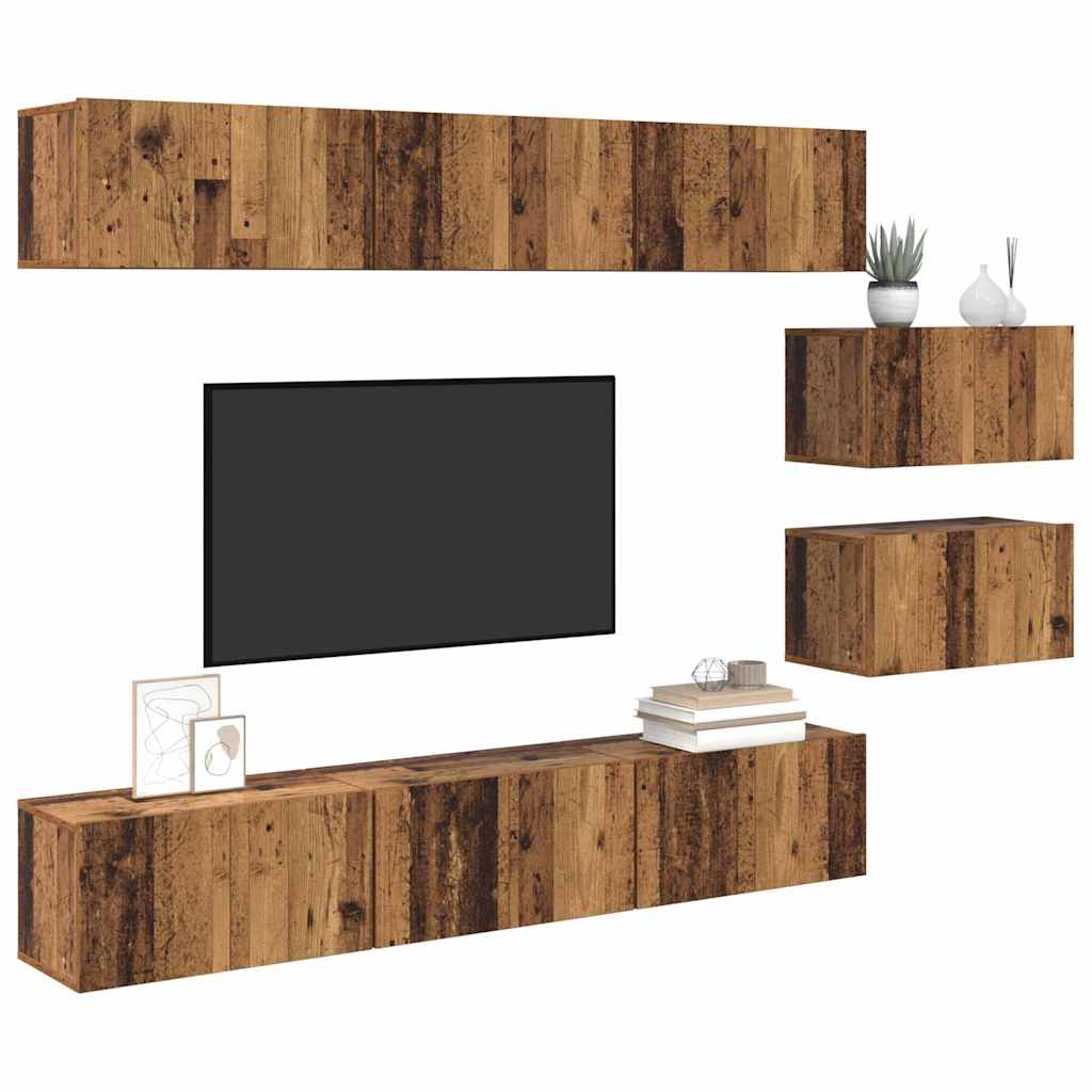 TV Cabinet Set Wall-mounted Old Wood Engineered Wood