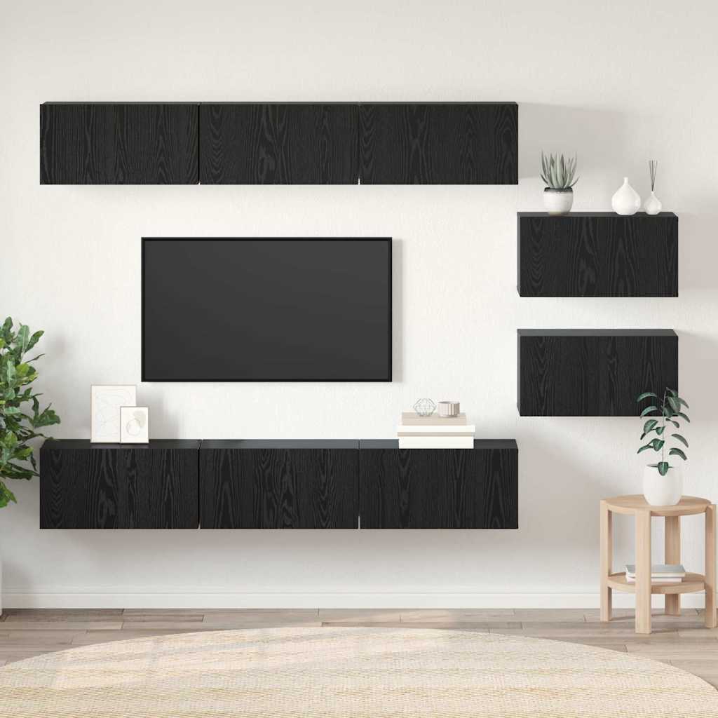 TV Cabinet Set 8 pcs Black Oak Engineered Wood