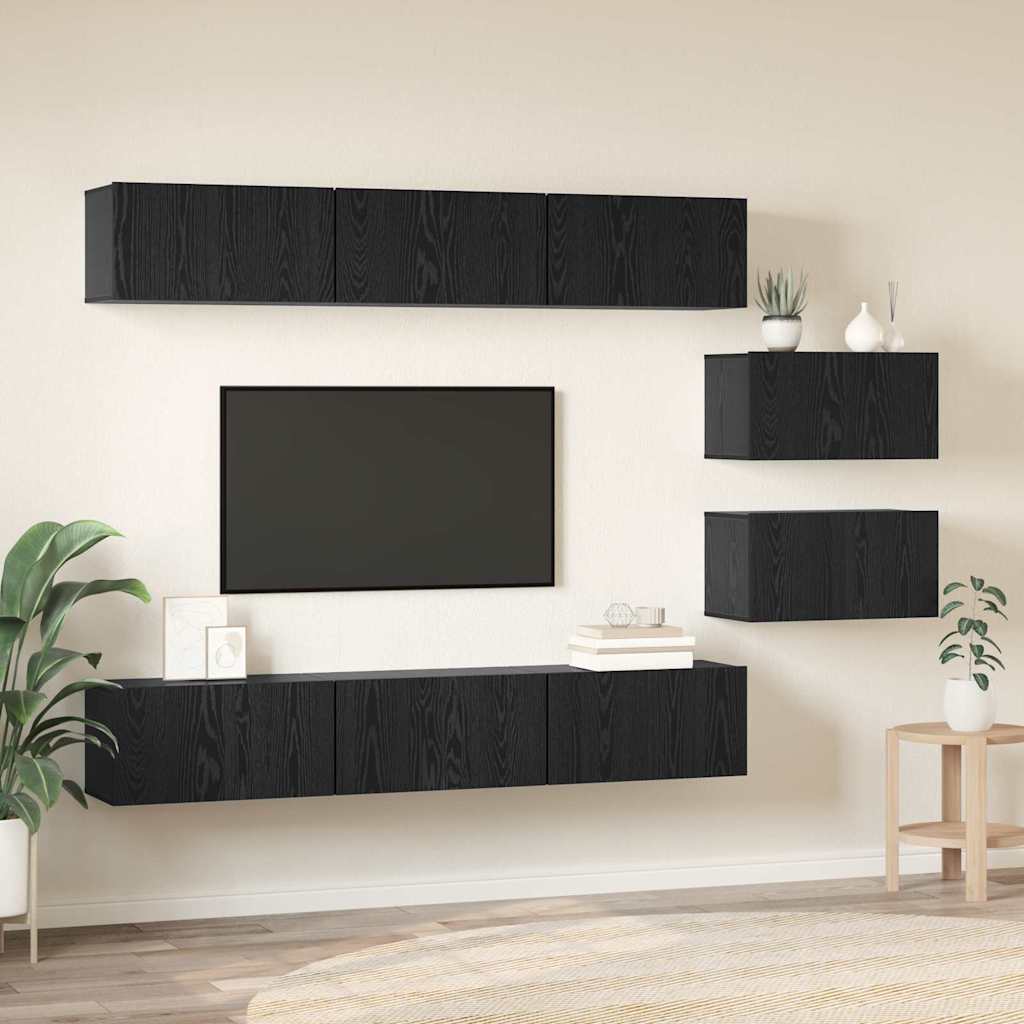 TV Cabinet Set 8 pcs Black Oak Engineered Wood