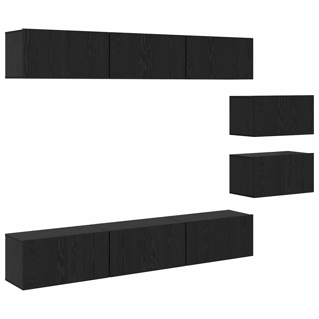 TV Cabinet Set 8 pcs Black Oak Engineered Wood