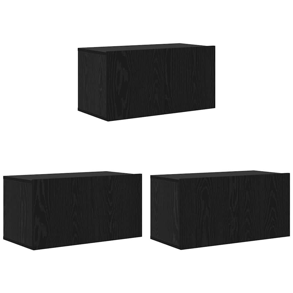 TV Cabinet Set 8 pcs Black Oak Engineered Wood