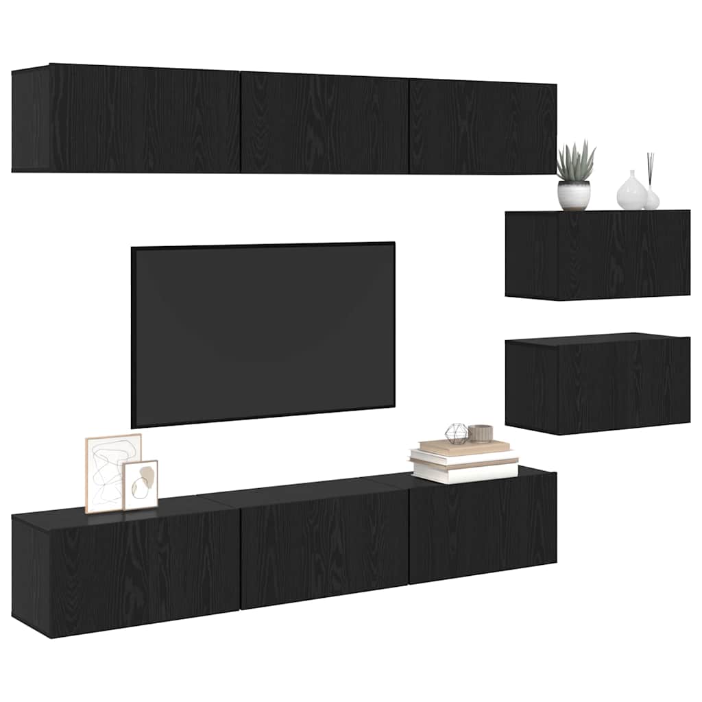 TV Cabinet Set 8 pcs Black Oak Engineered Wood