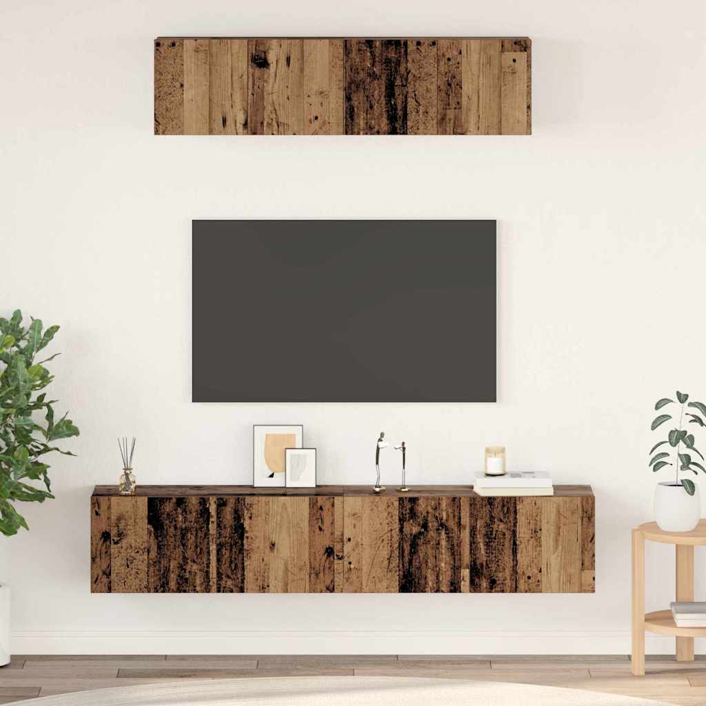 TV Cabinet Set Wall-mounted 4 pcs Old Wood Engineered Wood