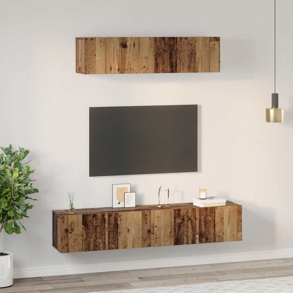 TV Cabinet Set Wall-mounted 4 pcs Old Wood Engineered Wood